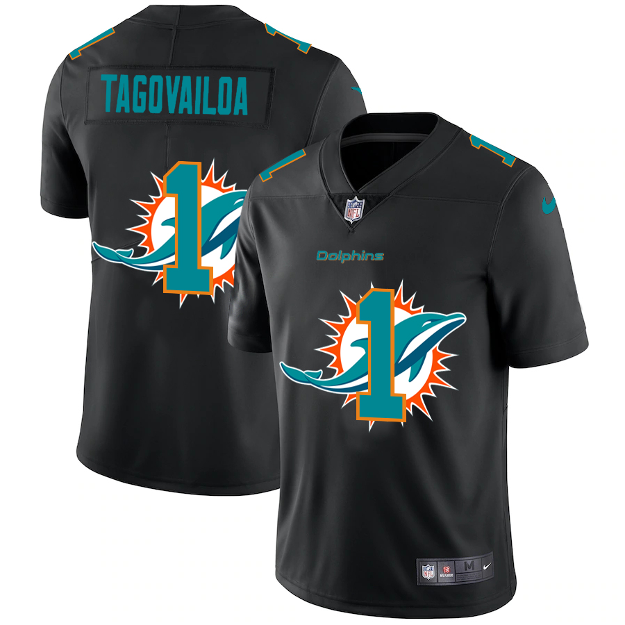Miami Dolphins #1 Tua Tagovailoa Men Nike Team Logo Dual Overlap Limited NFL Jersey Black